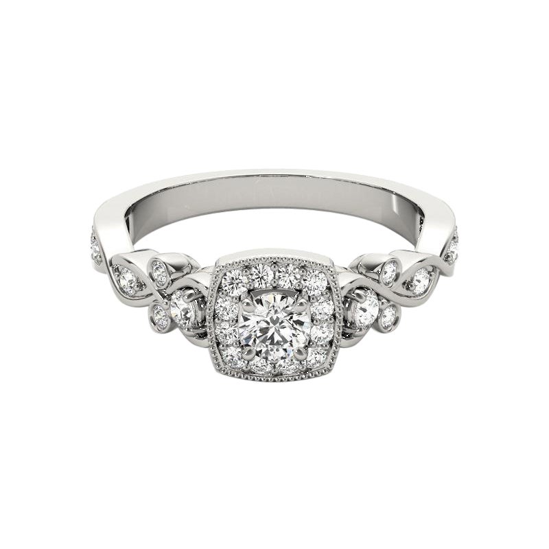 GIA 0,8ct Tondo Quadrato Halo Traliccio Cattedrale  Anello con diamante in vendita