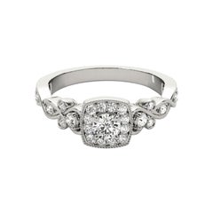 GIA 0.8ct Round Square Halo Trellis Cathedral  Diamond Ring