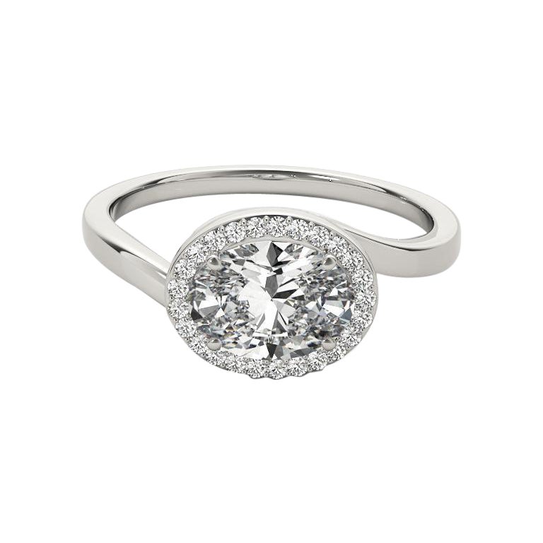 GIA 0.9 Karat Ost-West ovaler Halo gebogener Bypass  Diamantring