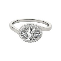 GIA 0.9 Carat East-West Oval Halo Curved Bypass  Diamond Ring