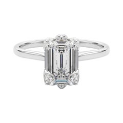 GIA 0.9 Carat Emerald Solitaire Cathedral Tulip  Diamond Ring