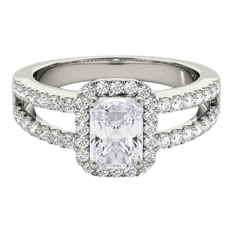 GIA 0.9 Quilates Halo Radiante Filigrana Mango Partido  Anillo de diamantes en venta