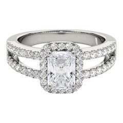 GIA 0.9 Carat Halo Radiant Filigree Split Shank  Diamond Ring