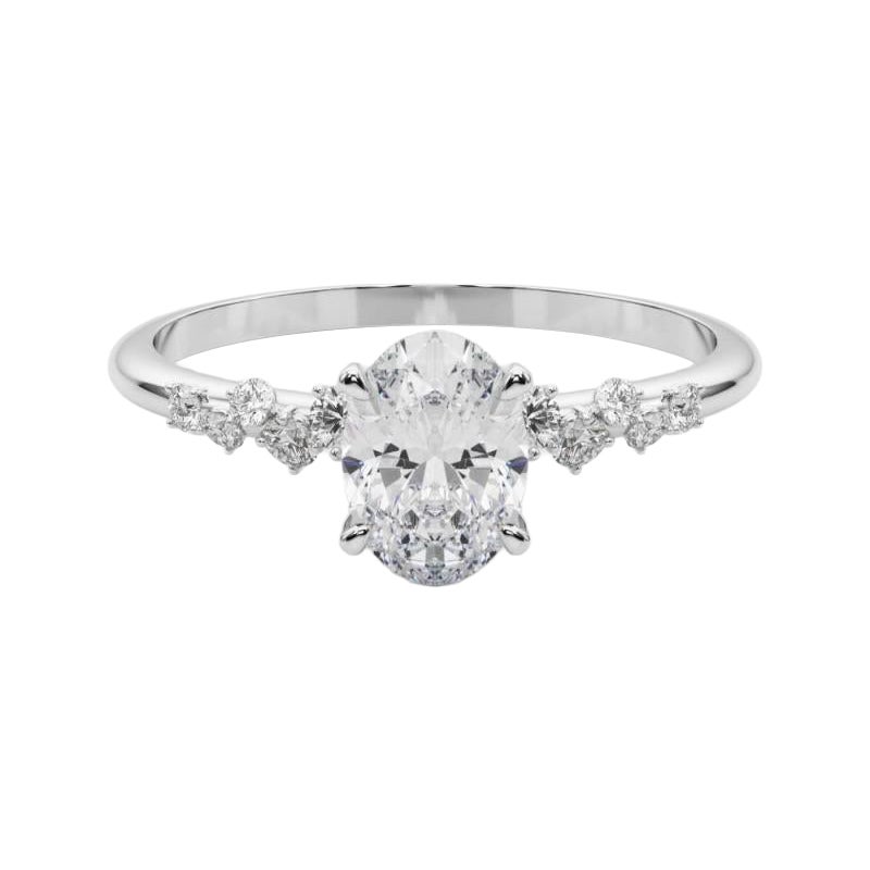 GIA 0,9 Karat Oval Cluster Trellis Solitär 18K Weißgold Diamantring
