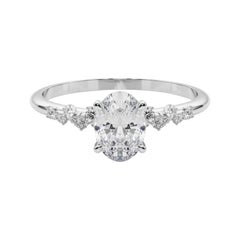 GIA 0,9 Karat Oval Cluster Trellis Solitär 18K Weißgold Diamantring