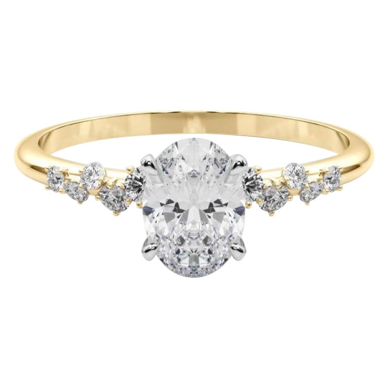 GIA 0,9 Karat Oval Cluster Trellis Solitär 18K Gelbgold Diamantring