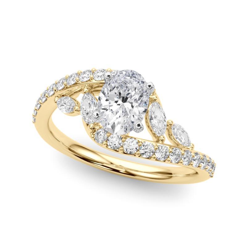 Taille ovale Bague en or jaune GIA de 0,9 carat en forme de feuille et de vigne ovale et incurvée en vente