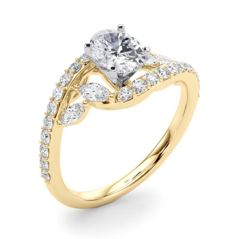 Bague en or jaune GIA de 0,9 carat en forme de feuille et de vigne ovale et incurvée Pour femmes en vente