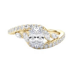 Bague en or jaune GIA de 0,9 carat en forme de feuille et de vigne ovale et incurvée