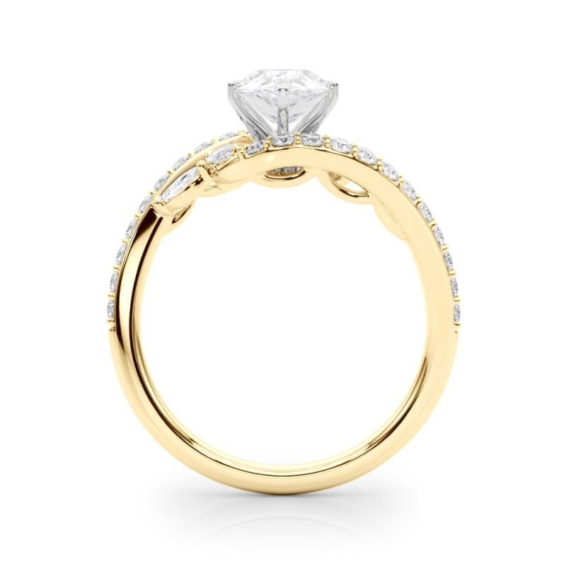 Bague en or jaune GIA 0,9 carat Pear Curved Bypass Leaf & Vine Neuf - En vente à New York, NY