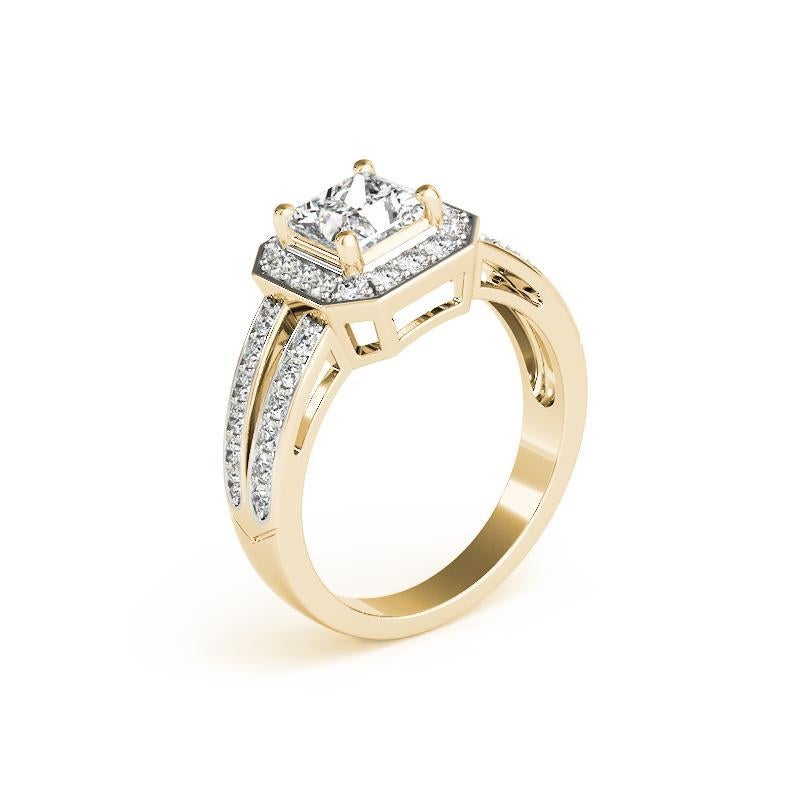 GIA 0.9 Carat Princesse Cushion Halo Split Shank Bague diamant en or jaune 18K Pour femmes en vente