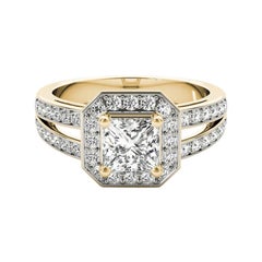 GIA 0.9 Carat Princesse Cushion Halo Split Shank Bague diamant en or jaune 18K