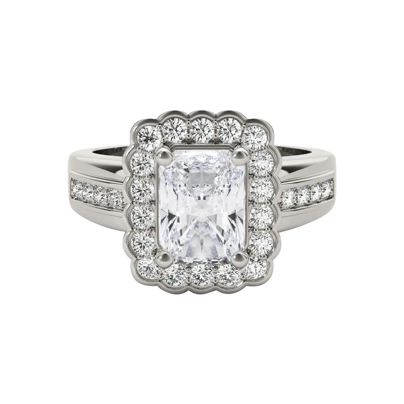 GIA 0.9 Carati Radiant Lace Flower Halo Vintage  Anello con diamante