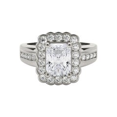 GIA 0.9 Carati Radiant Lace Flower Halo Vintage  Anello con diamante
