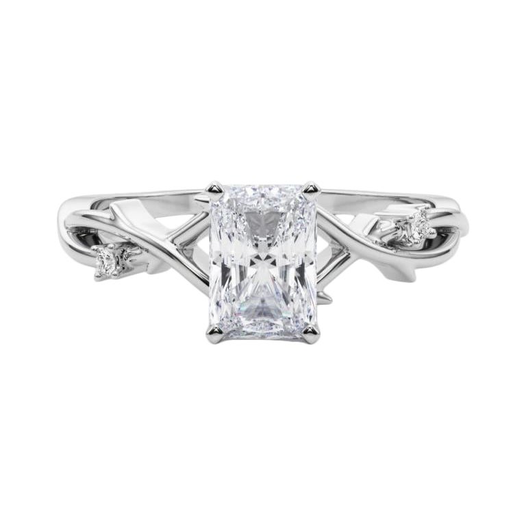 GIA 0,9 Carati Radiant Vine Band Anello con diamanti in oro bianco 18K ispirato alla Nature