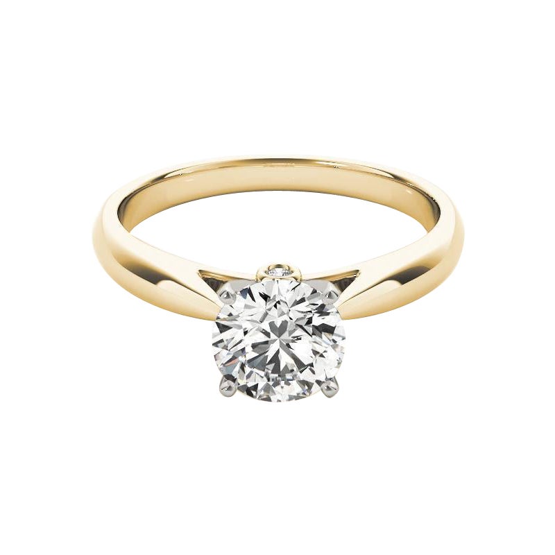 GIA 0,9 Carati Solitario Rotondo e Diamante Segreto Anello con Diamante in Oro Giallo 18K