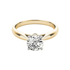 GIA 0,9 Carati Solitario Rotondo e Diamante Segreto Anello con Diamante in Oro Giallo 18K