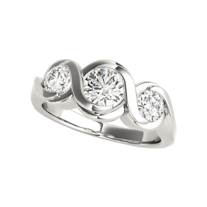 GIA 0,9 Carati Tondo a Tre Pietre Vortice Oceanico Anello di Diamanti in Oro Bianco 18K