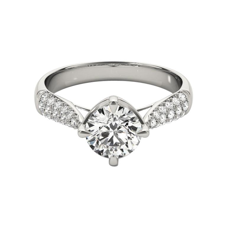 GIA 0.9 Carat Round Tulip Solitaire Cathedral  Bague en diamant