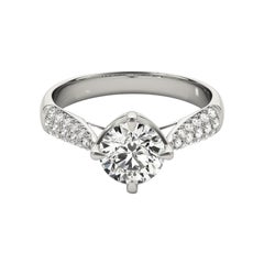 GIA 0.9 Carat Round Tulip Solitaire Cathedral  Diamond Ring