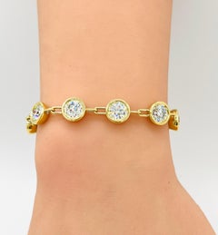 GIA 0.90 Carat Each Round Diamond Bezel Links Bracelet in 18K Yellow Gold