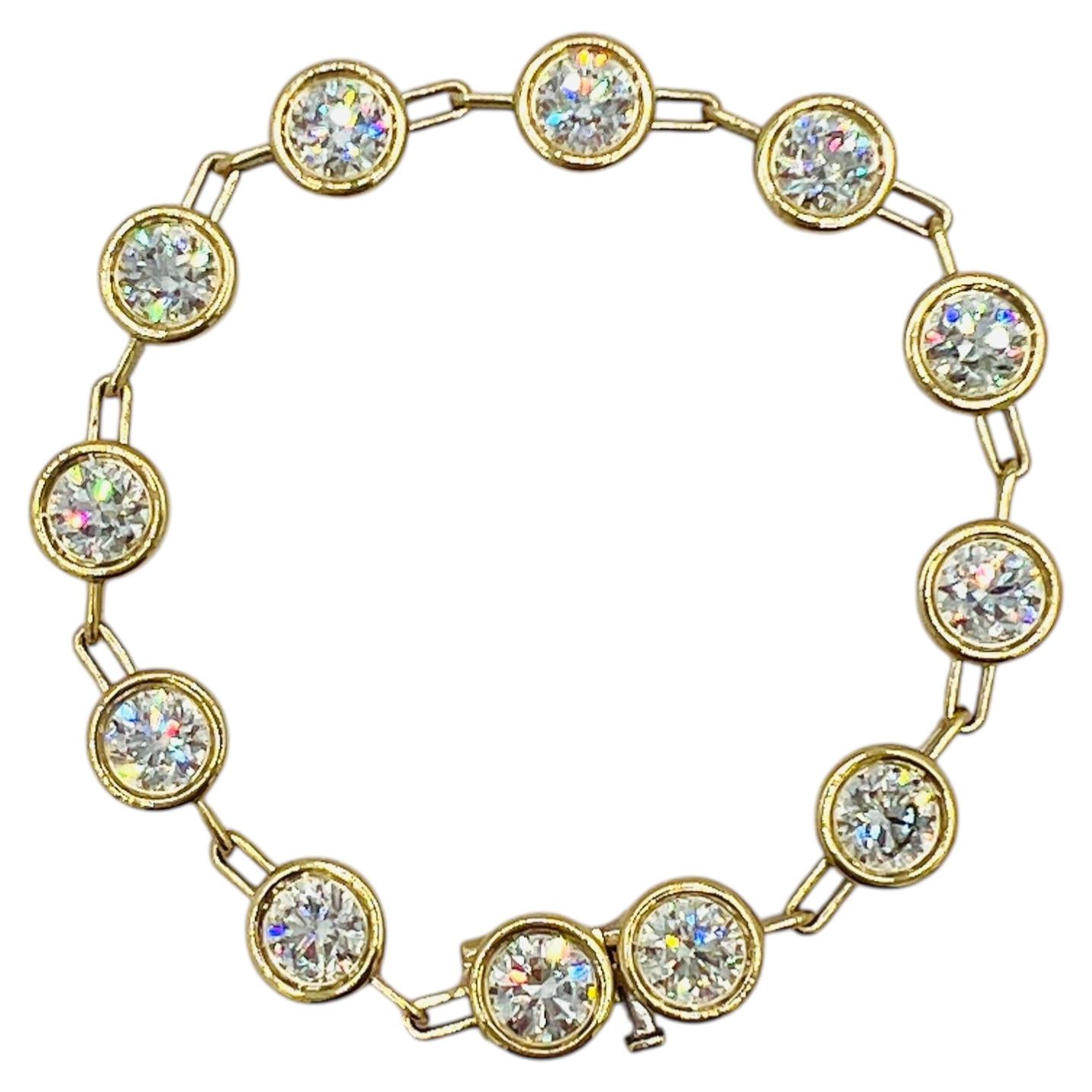 GIA 0.90 Carat Each Round Diamond Bezel Links Bracelet in 18K Yellow Gold For Sale