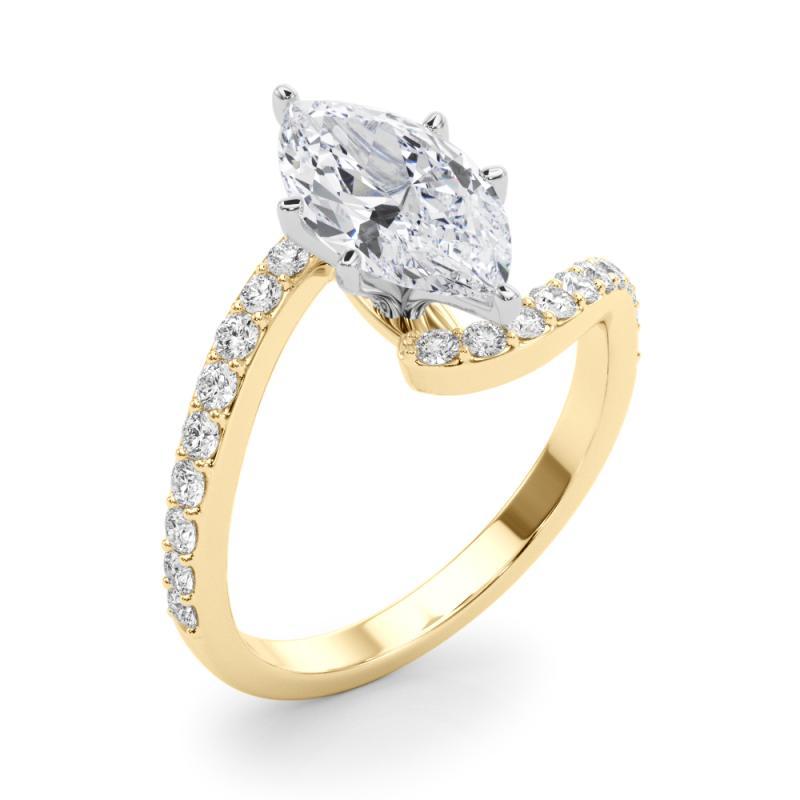 GIA 0.90 Carat Marquise Curved Bypass Pave Shank 18K Yellow Gold Diamond Ring Pour femmes en vente