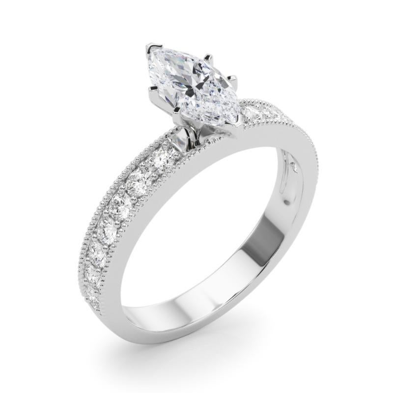 GIA 0.90 Carat Marquise Vintage Milgrain Channel 18K White Gold Diamond Ring Pour femmes en vente