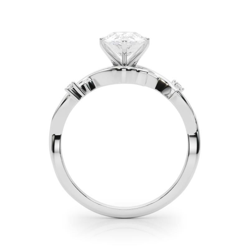GIA 0.90 Carat Pear Vine Band Nature Inspired 18K White Gold Diamond Ring In New Condition For Sale In New York, NY