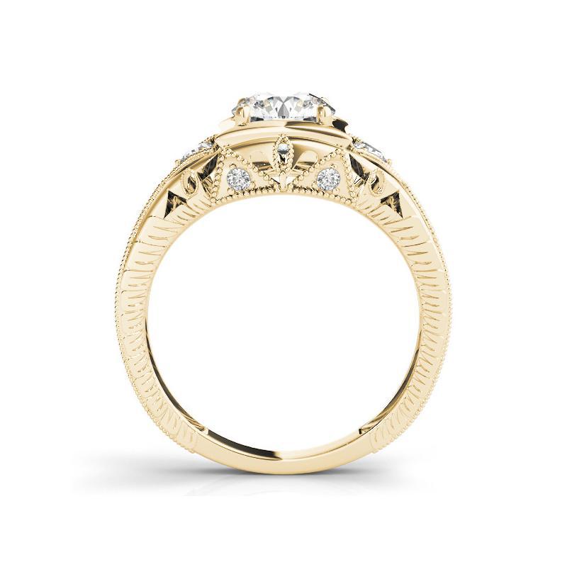 GIA 0.90 Carat Round Antique Openwork Engraved 18K Yellow Gold Diamond Ring In New Condition For Sale In New York, NY