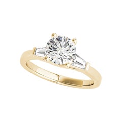 GIA 0.90 Carat Round & Fancy Baguette Three-Stone 18K Yellow Gold Diamond Ring