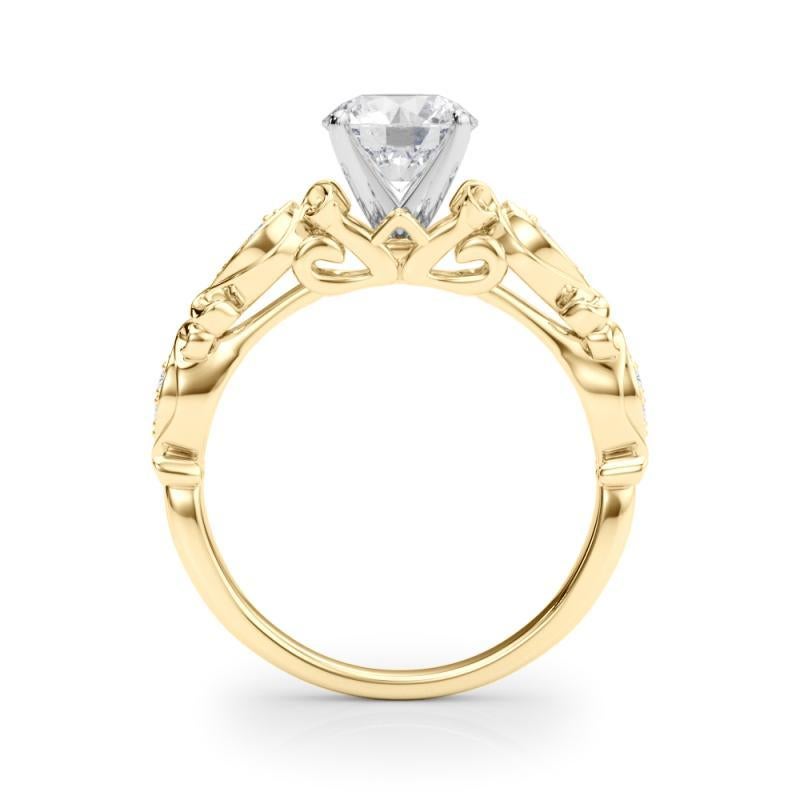 GIA Anillo de diamantes de oro amarillo de 18 quilates, redondo, de 0,90 quilates, Vintage Scrolling Ribbon en Nuevo estado para la venta en New York, NY