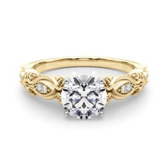 GIA 0.90 Carat Round Vintage Scrolling Ribbon 18K Yellow Gold Diamond Ring