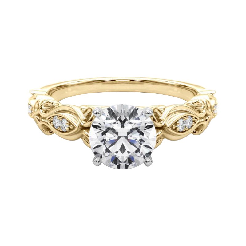 GIA 0.90 Carat Round Vintage Scrolling Ribbon 18K Yellow Gold Diamond Ring