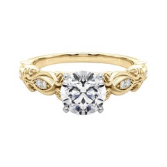 GIA 0,90 Carati Tondo Vintage a Nastro Scorrevole Anello con Diamante in Oro Giallo 18K