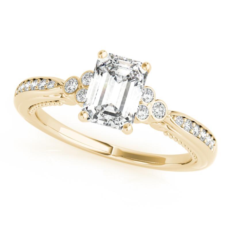 Taglio smeraldo GIA 0,90ct Smeraldo con castone antico a nastro con ponte di diamanti in oro giallo in vendita