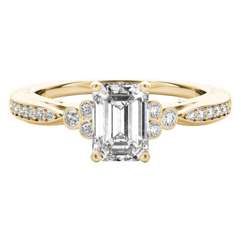 GIA 0,90ct Smaragd Lünette Antik Band Zacken Brücke Gelbgold Diamantring