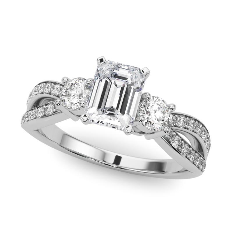 GIA Esmeralda de 0,90 ct Tres Piedras con Vástago Abierto Pave  Anillo de diamantes Corte esmeralda en venta