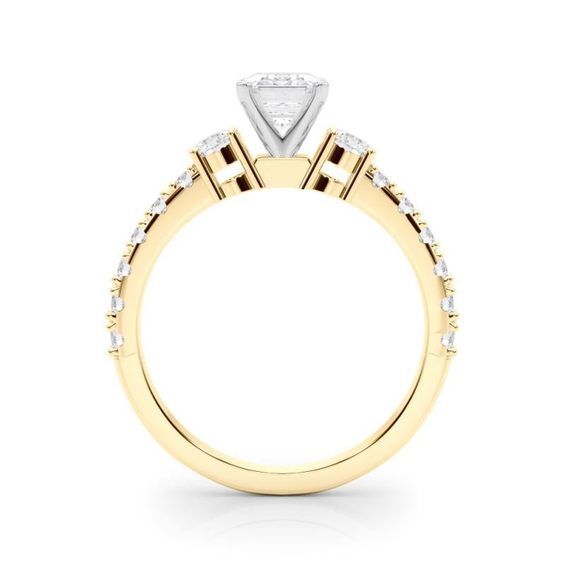 GIA 0.90ct Emerald Three-Stone with Diamond Shank 18K Yellow Gold Diamond Ring In New Condition For Sale In New York, NY