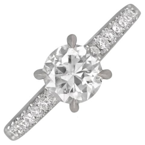 GIA Bague de fiançailles diamant taille européenne ancienne 0,90ct, couleur I, or blanc 18k