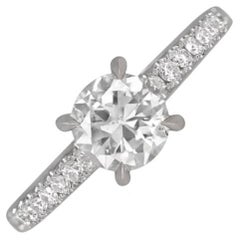 GIA Bague de fiançailles diamant taille européenne ancienne 0,90ct, couleur I, or blanc 18k