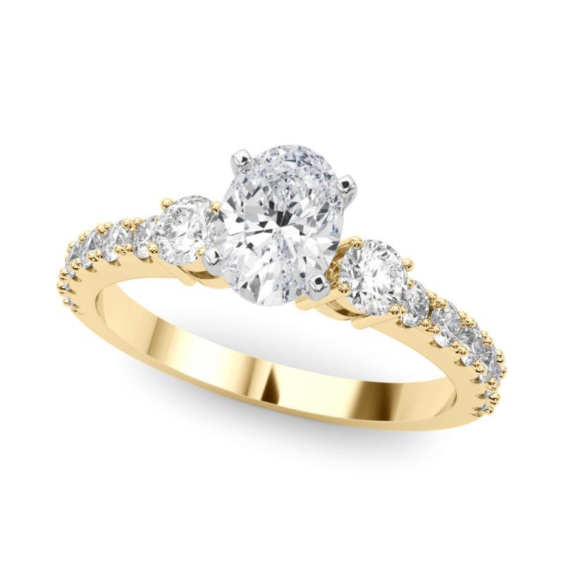 Taille ovale GIA 0.90ct Oval Three-Stone with Diamond Shank 18K Yellow Gold Diamond Ring (bague en or jaune à diamants de 0.90ct) en vente