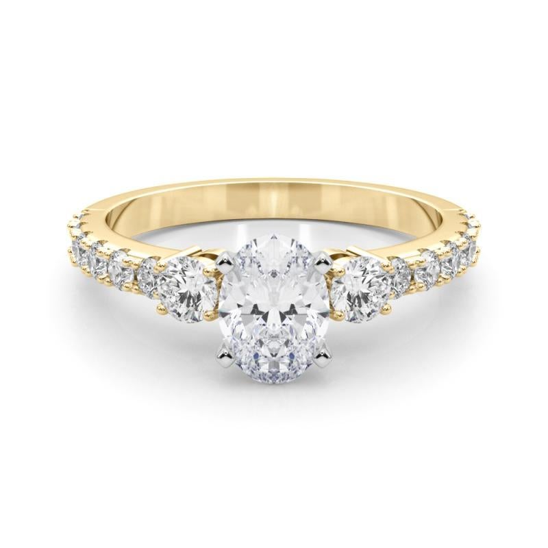 GIA 0,90ct Oval Drei-Stein mit Diamant-Schaft 18K Gelbgold Diamant-Ring