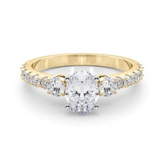GIA 0,90ct Oval Drei-Stein mit Diamant-Schaft 18K Gelbgold Diamant-Ring