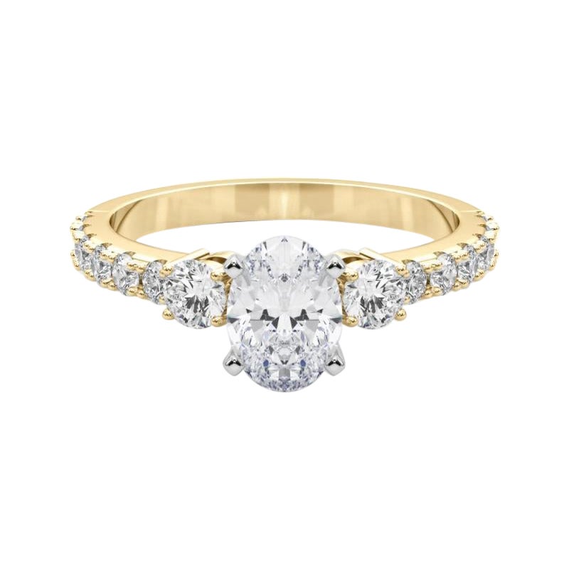 GIA 0,90ct Ovale a tre pietre con gambo di diamante Anello con diamante in oro giallo 18 carati