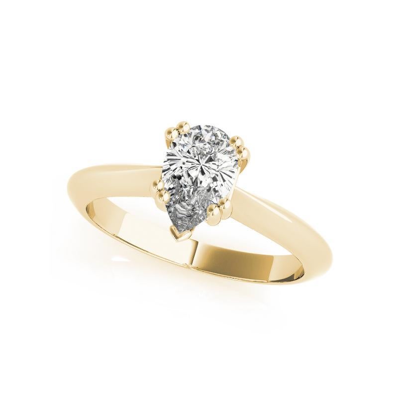 GIA 0.90ct Pear Solitaire Double Prong Cathedral 18K Yellow Gold Diamond Ring In New Condition For Sale In New York, NY