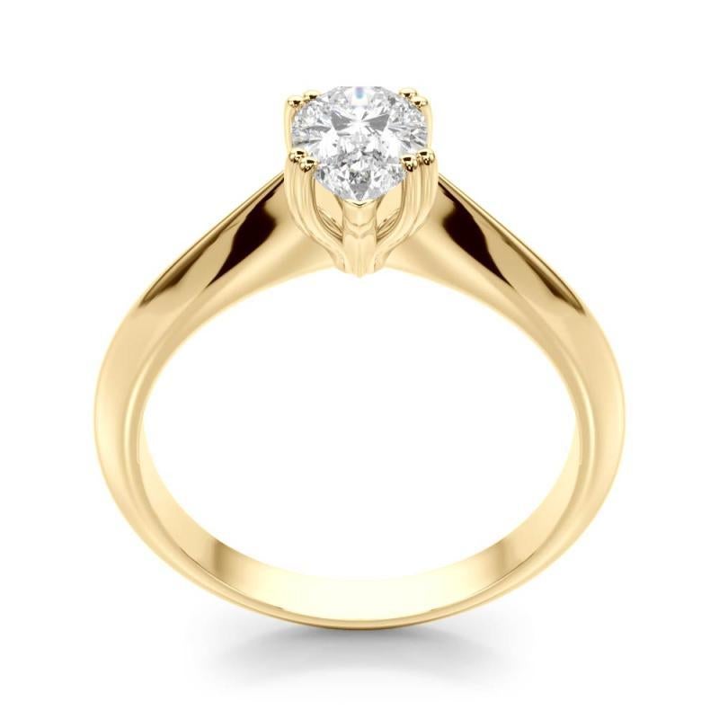 GIA 0.90ct Pear Solitaire Double Prong Cathedral 18K Yellow Gold Diamond Ring For Sale 1