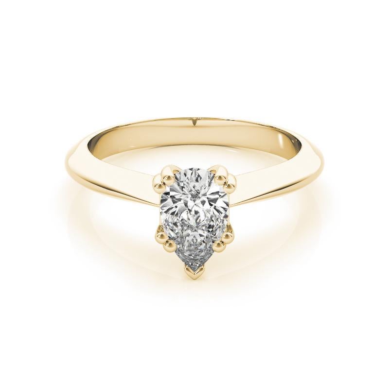 GIA 0.90ct Pear Solitaire Double Prong Cathedral 18K Yellow Gold Diamond Ring