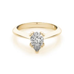 GIA 0.90ct Pear Solitaire Double Prong Cathedral 18K Yellow Gold Diamond Ring