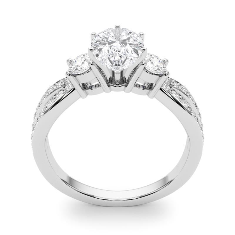 Donna GIA 0,90ct Pear Three-Stone Split Shank Pave Anello con diamanti in oro bianco 18K in vendita